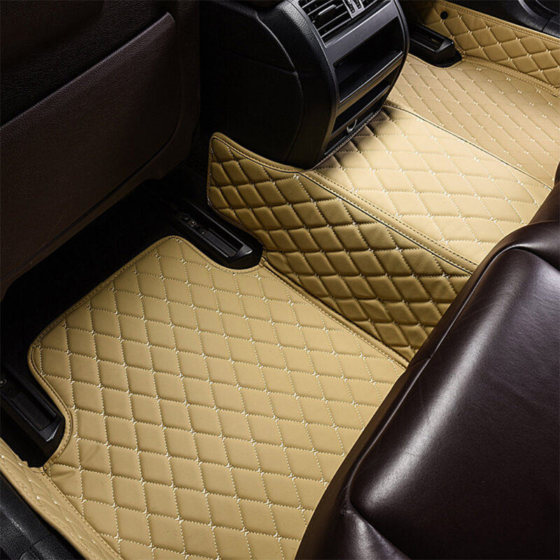 Beige Leather and Beige Stitching Diamond Car Mats Back Side