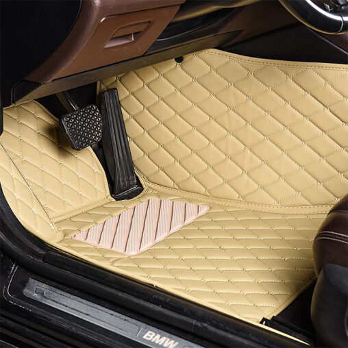 Beige Leather and Beige Stitching Diamond Car Mats Driver Side