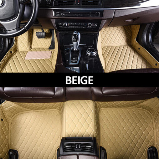Beige Leather and Beige Stitching Diamond Car Mats Main