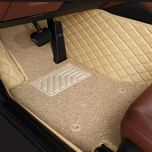 Beige-Leather-and-White-Stitching-Beige-Second-Layer-Diamond-Car-Mats Driver Side