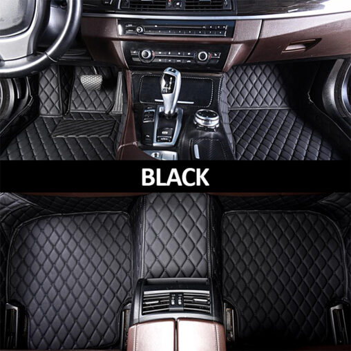 Black Leather and Black Stitching Diamond Car Mats Main