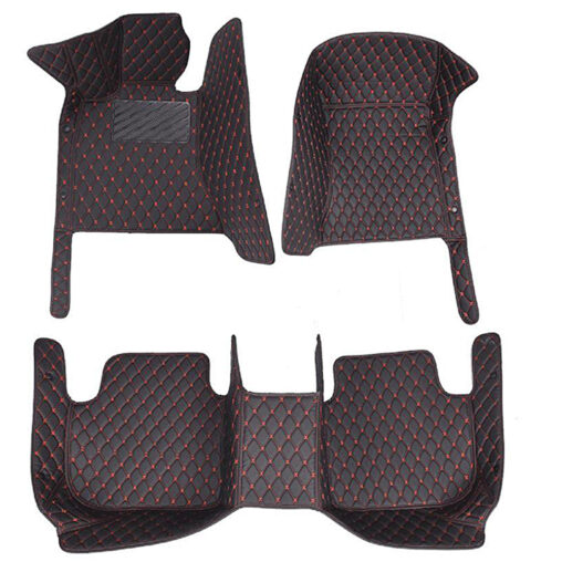 Black Leather and Red Stitching Diamond Car Mats Sets