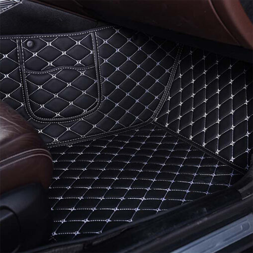 Black Leather and White Stitching Diamond Car Mats Passenger Side