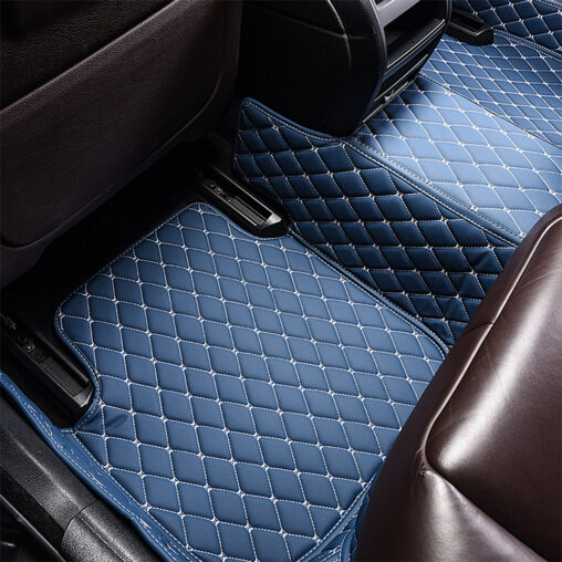 Blue Leather and White Stitching Diamond Car Mats Back Side