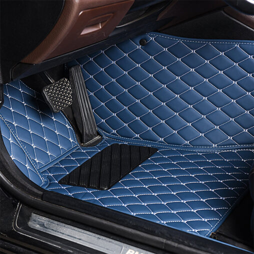Blue Leather and White Stitching Diamond Car Mats Driver Side