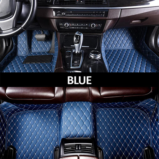 Blue Leather and White Stitching Diamond Car Mats Main
