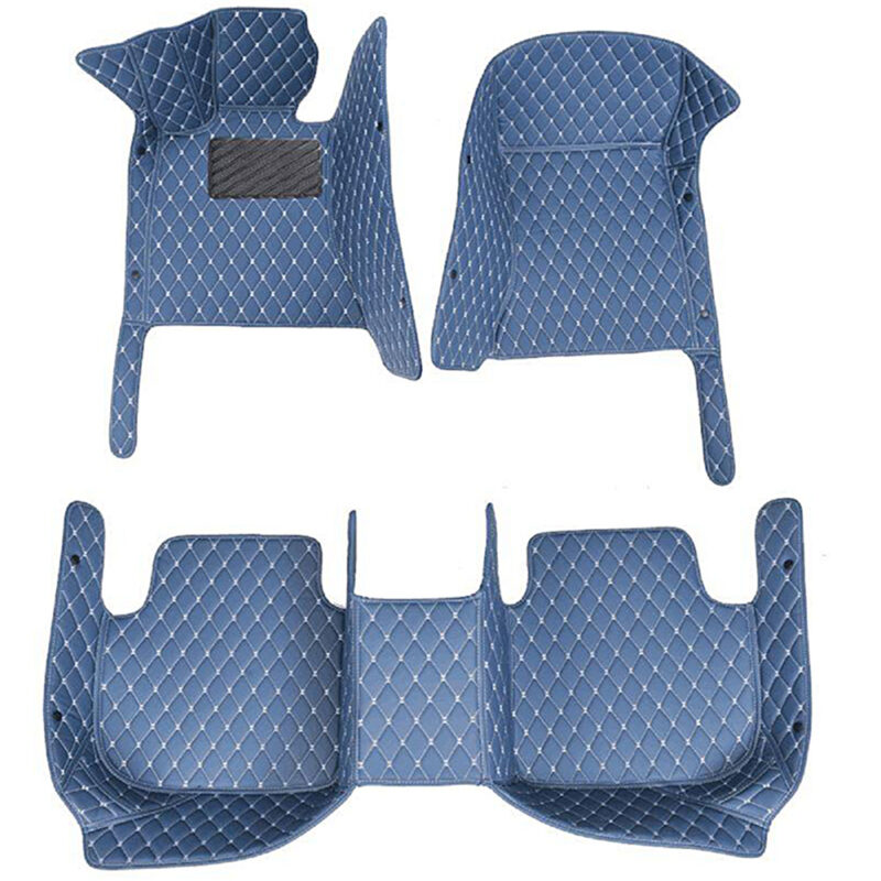 Blue Leather and White Stitching Diamond Car Mats Sets