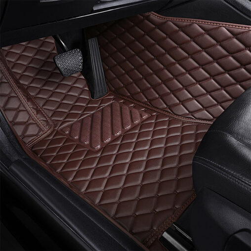 Coffee Leather and White Stitching Diamond Car Mats Driver Side