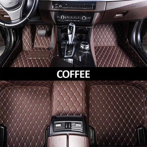 Coffee Leather and White Stitching Diamond Car Mats Main