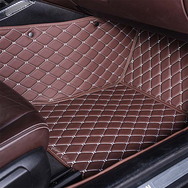 Coffee Leather and White Stitching Diamond Car Mats Passenger Side