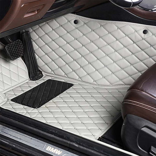 Grey Leather and Grey Stitching Diamond Car Mats Driver Side