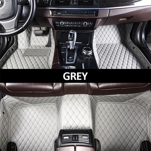 Grey Leather and Grey Stitching Diamond Car Mats Main