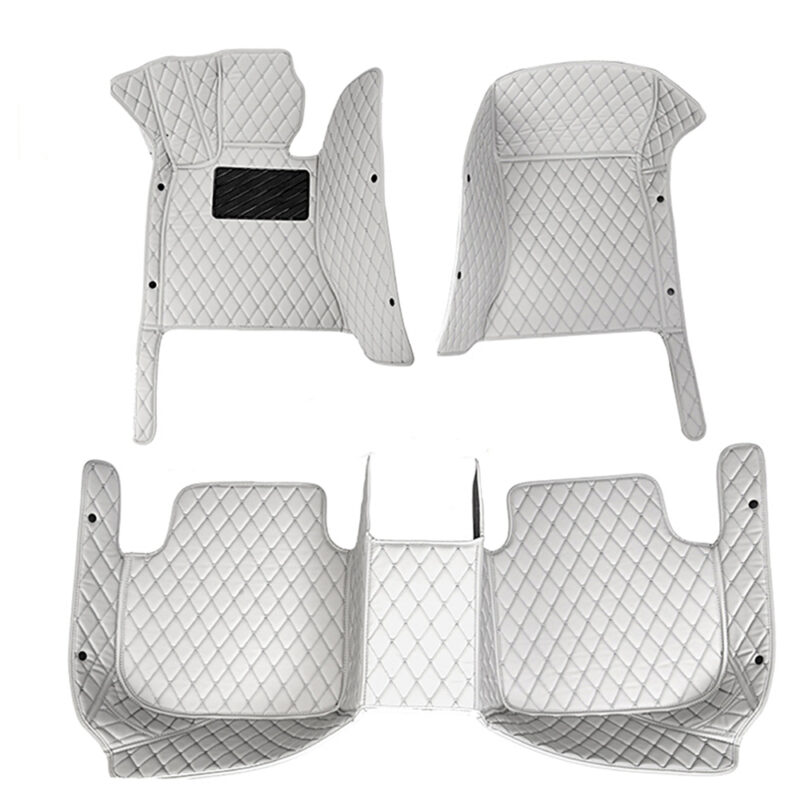 Grey Leather and Grey Stitching Diamond Car Mats Set