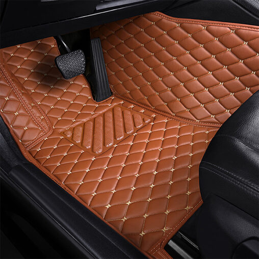 Light Brown Leather and White Stitching Diamond Car Mats Driver Side