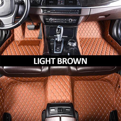 Light Brown Leather and White Stitching Diamond Car Mats Main
