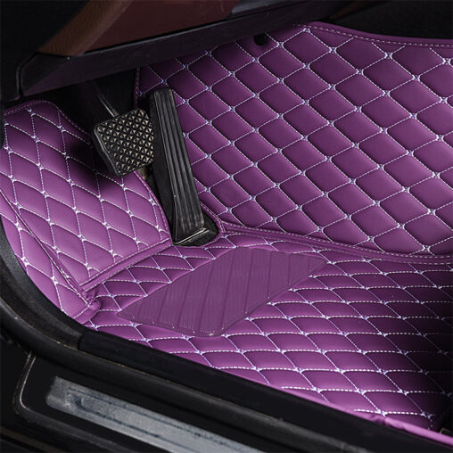Purple Leather and White Stitching Diamond Car Mats Driver Side