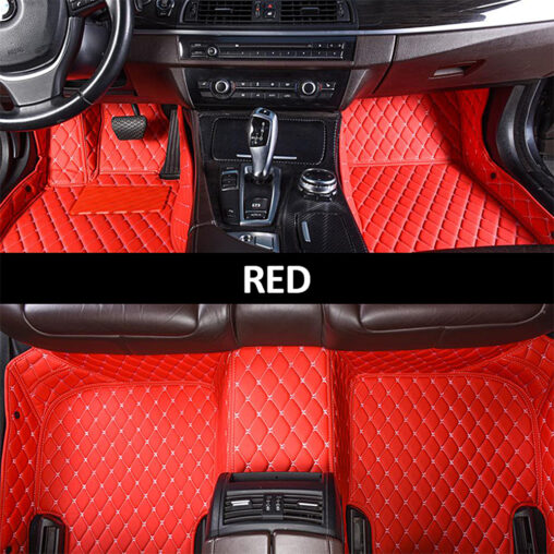Red Leather and White Stitching Diamond Car Mats Main